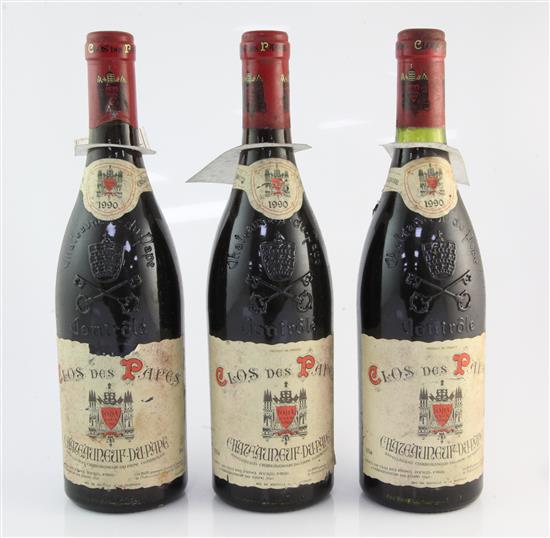 Three bottles of Clos des Papes 1990, Chateauneuf Du Pape rouge,